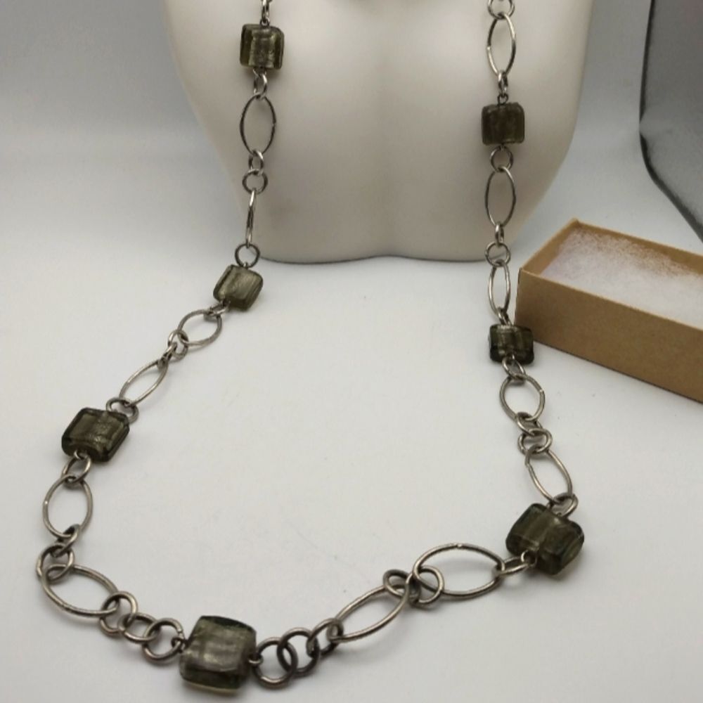 Neutral gray glass chain link necklace retro